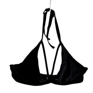 CCX Women's Plus Size 14 Halter Tie Swimsuit Top Solid Black Simple Basic